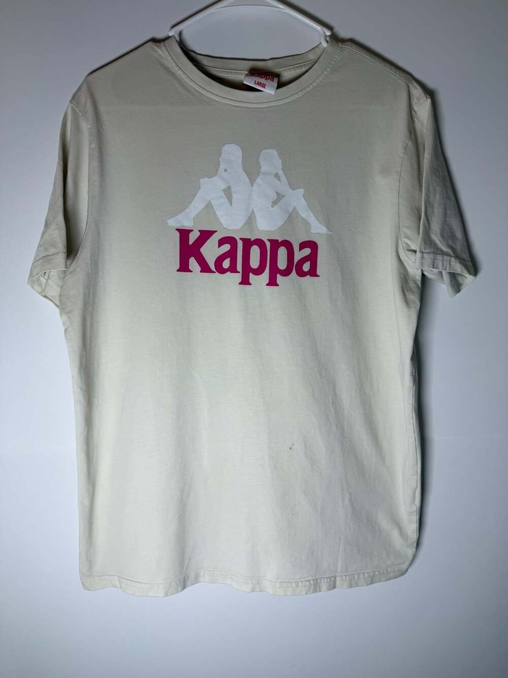 Kappa Graphic Logo T-Shirt Mens Large Cream Short Sleeve Cotton Omini Tee